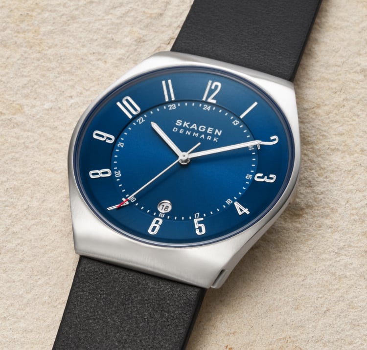 GRENEN 三針デイト ミッドナイトレザーウォッチ SKW6814 - Skagen