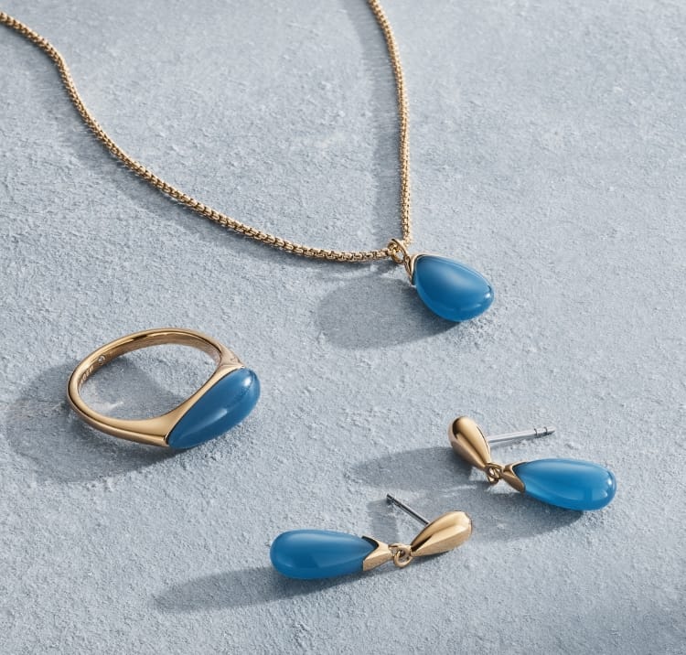 Image of our suite of blue Sea Glass jewellery