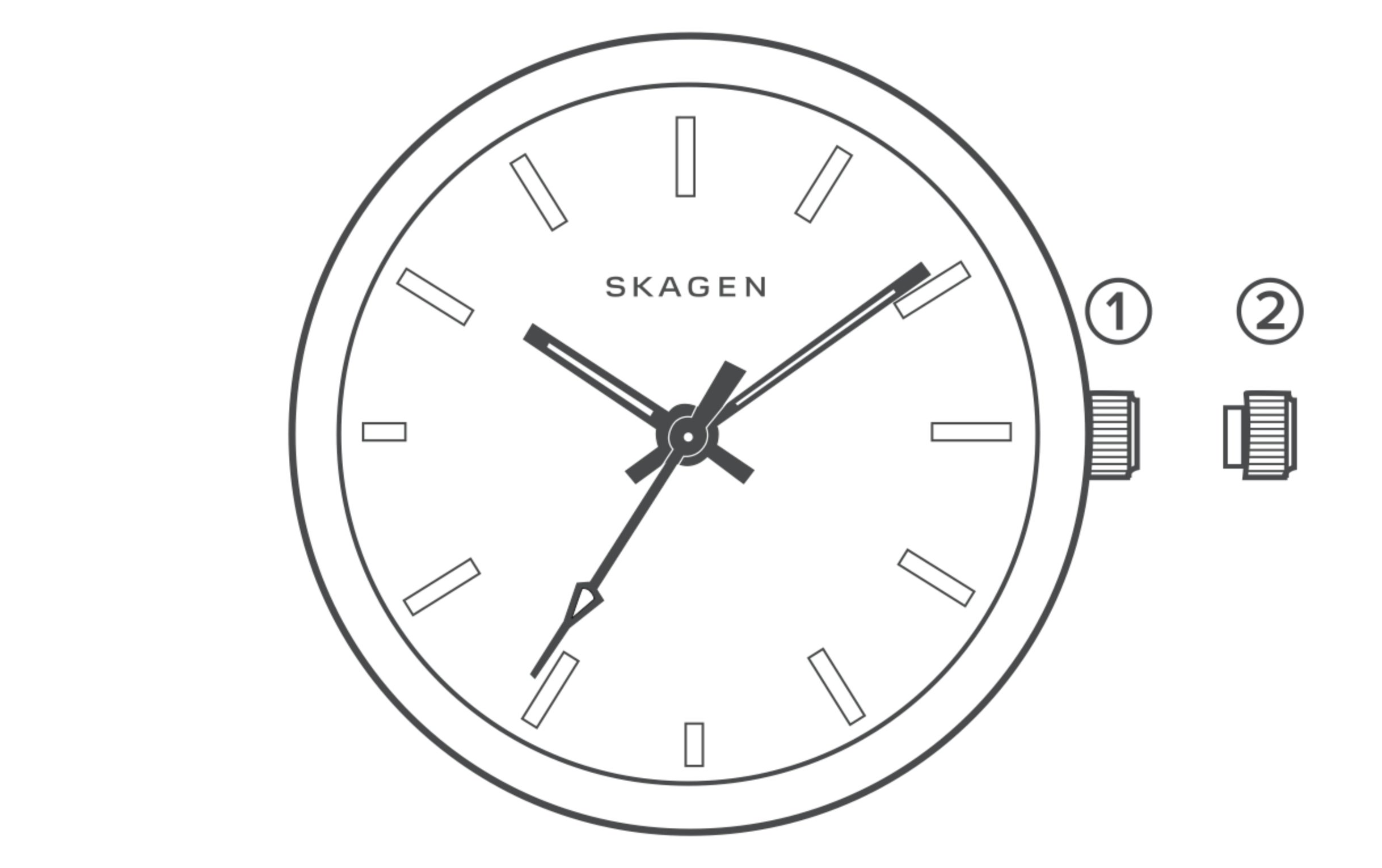 line art of a automatic watch dial, identifying the parts of the watch.