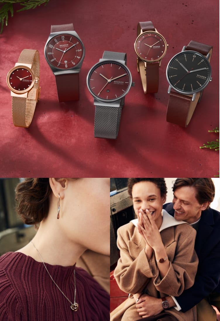 Collection of Skagen watches featuring red attributes