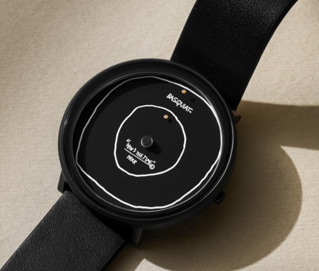 Image of a Basquiat x Skagen watch with a black dial and black strap