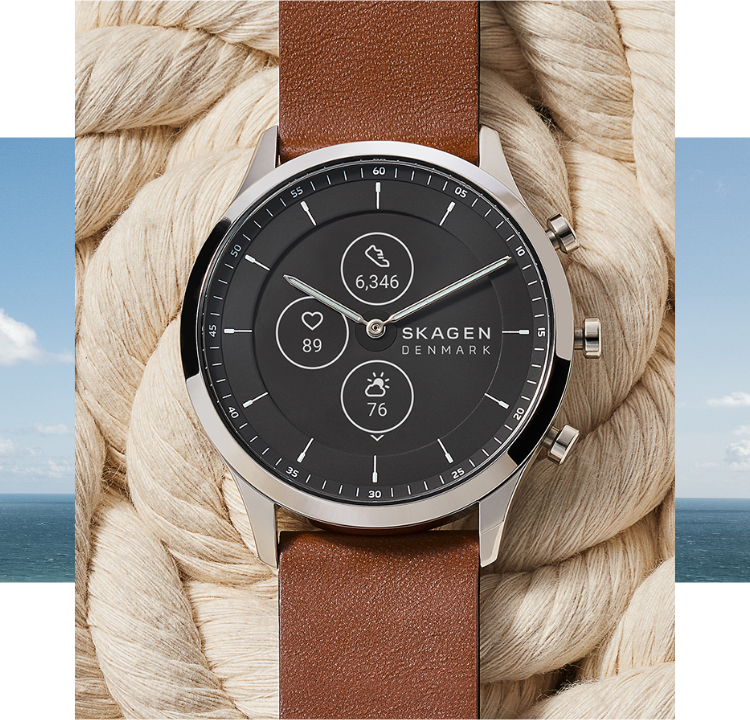 A skagen jorn hybrid smartwatch set on a rope