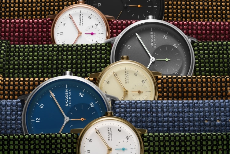 Bild der kompletten Kollektion an Skagen Uhren mit Kvadrat-Bändern