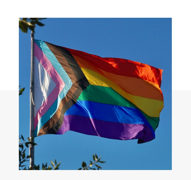Bild einer Pride-Flagge an einem Mast.