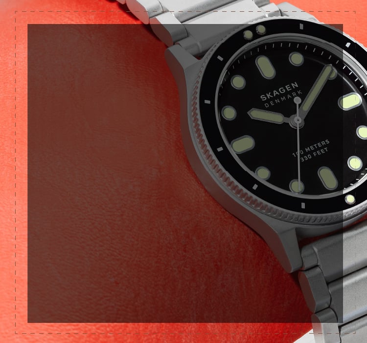 decorated background with a skagen dive watch