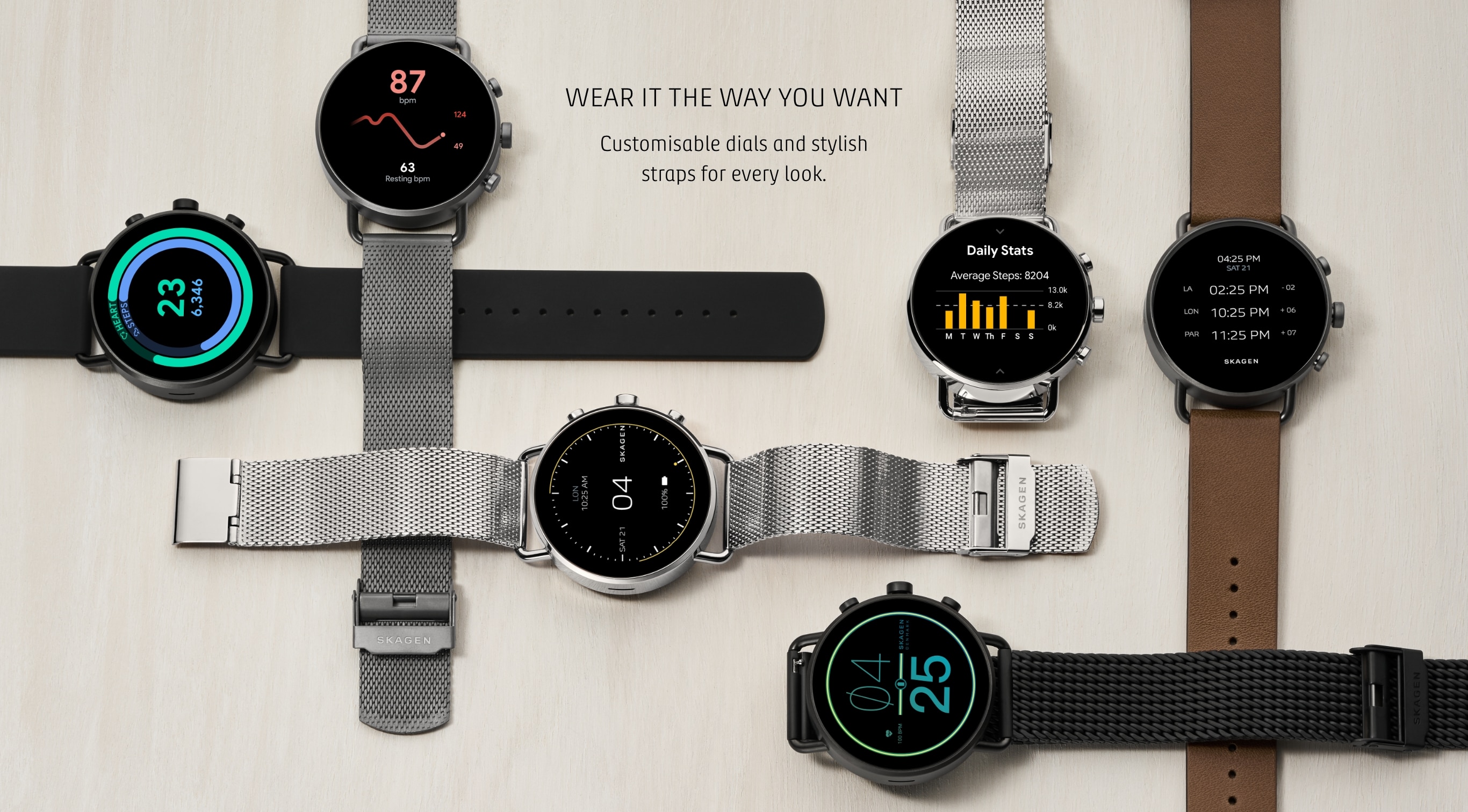 Group image of 6 smartwatches.