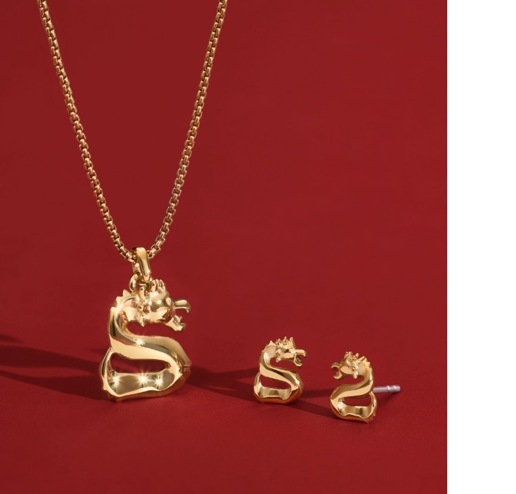 Heroic image of the jewellery with the Lunar New Year dragon design.