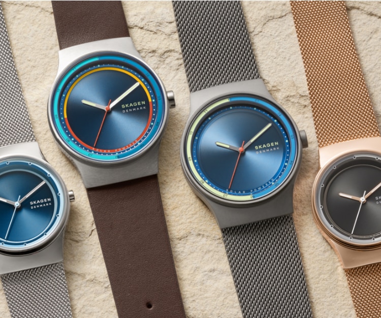 Image of five Skagen Sol watches.