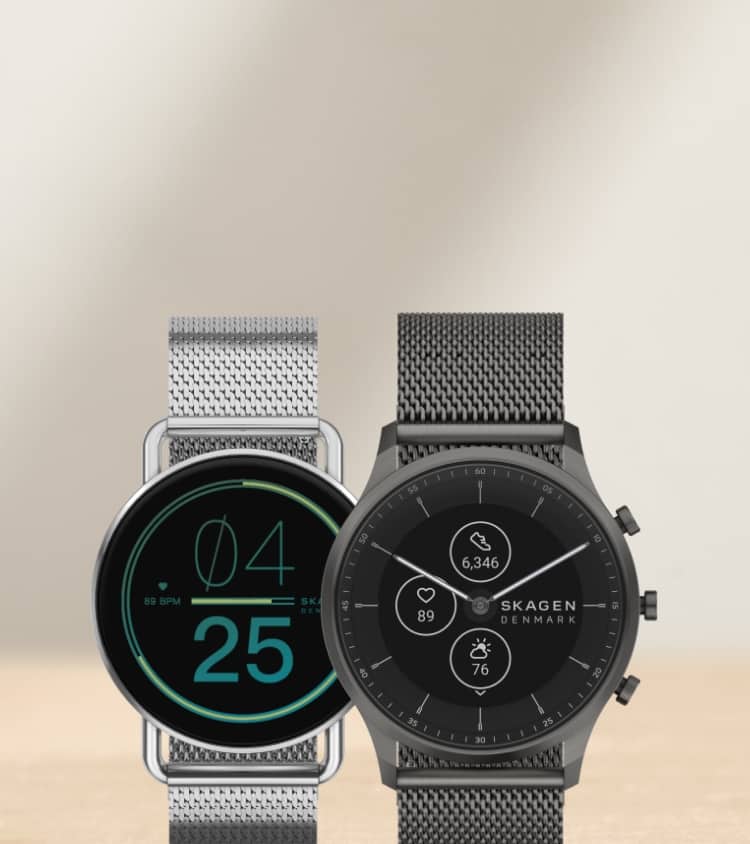 a pair of skagen smartwatches