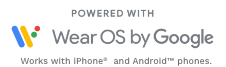 Wear OS by Google Logo – kompatibel mit iPhone® und Android™ Smartphones.