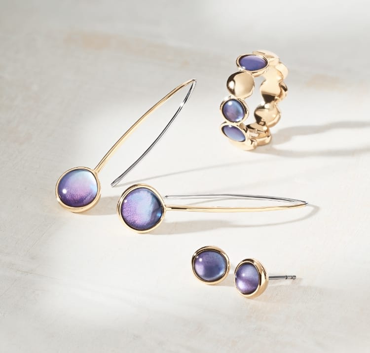 Schmuck Sea Glass in Lavendel-Ombré: zwei Paar Ohrringe und ein Ring