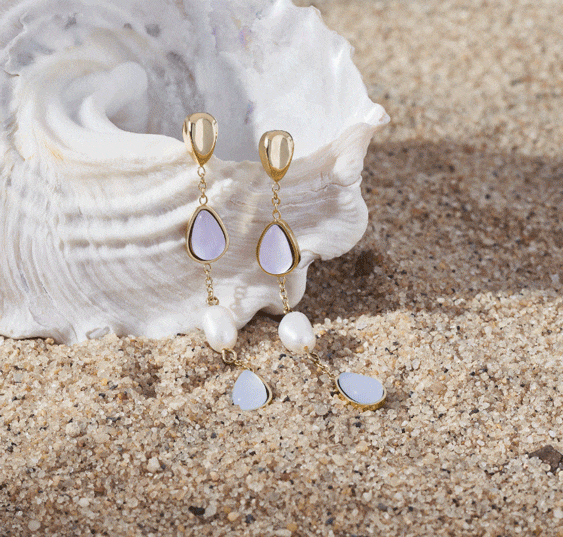 Image of drop earrings with sea-glass like stones