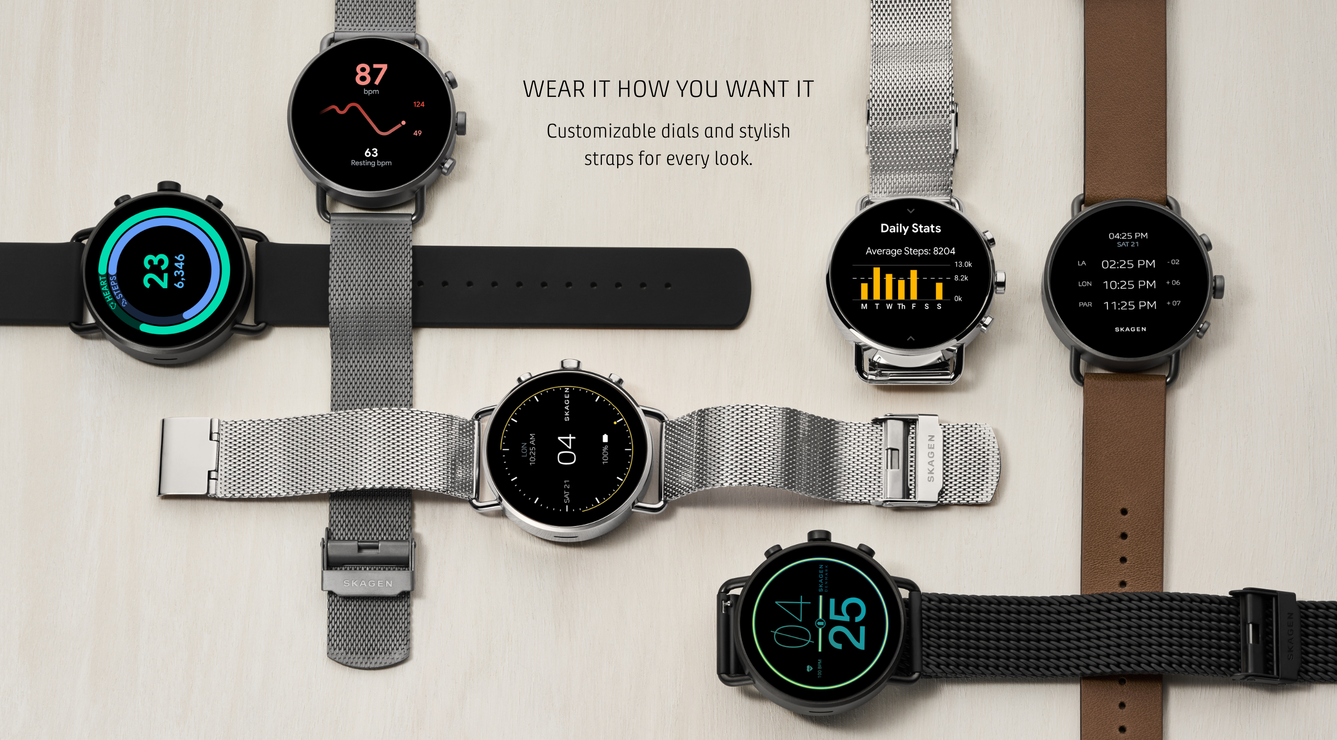 Group image of 6 smartwatches.