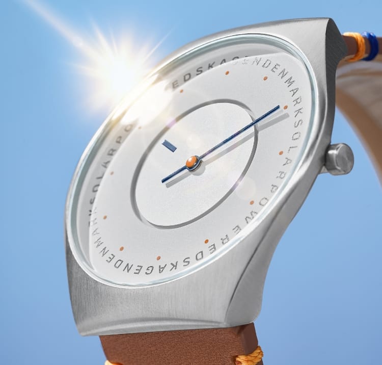 A Grenen Solar watch dial under sunlight