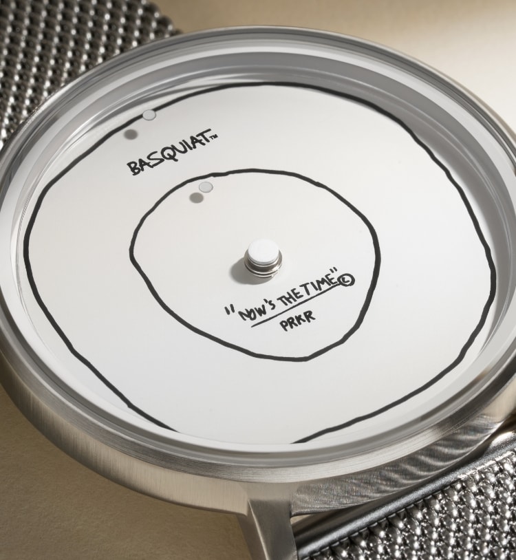 Image of the Basquiat x Skagen watch with white dial